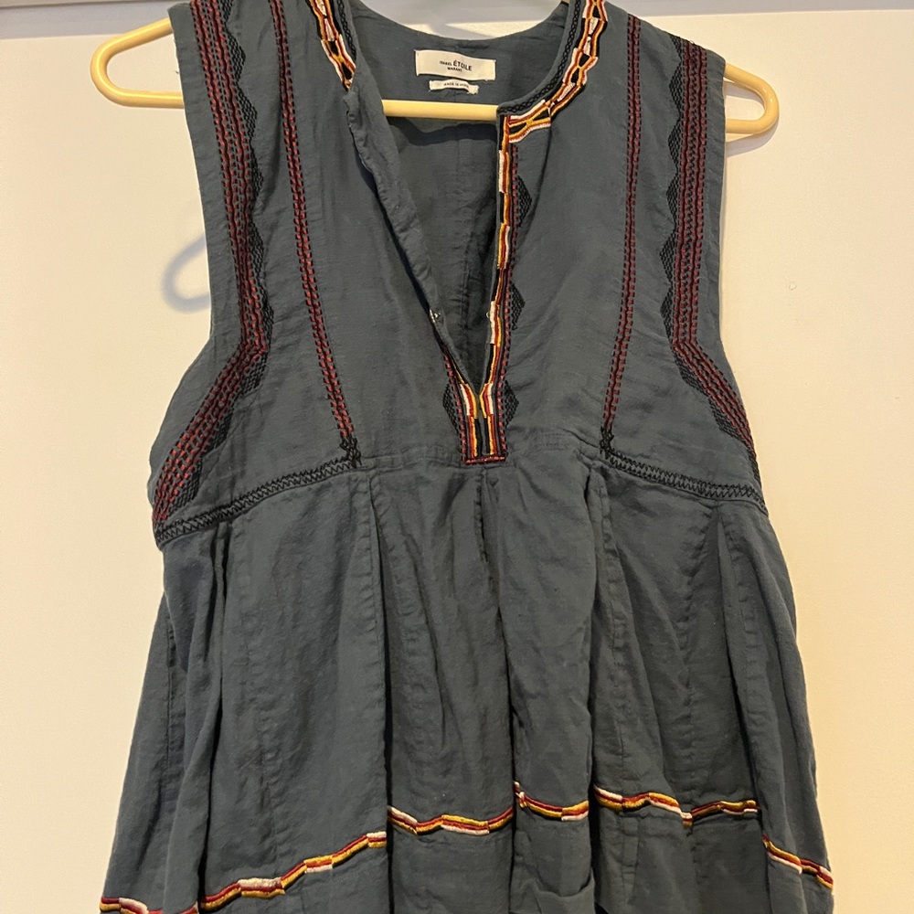 Isabel Marant Gray Sleeveless Top with Red and Yellow Accents